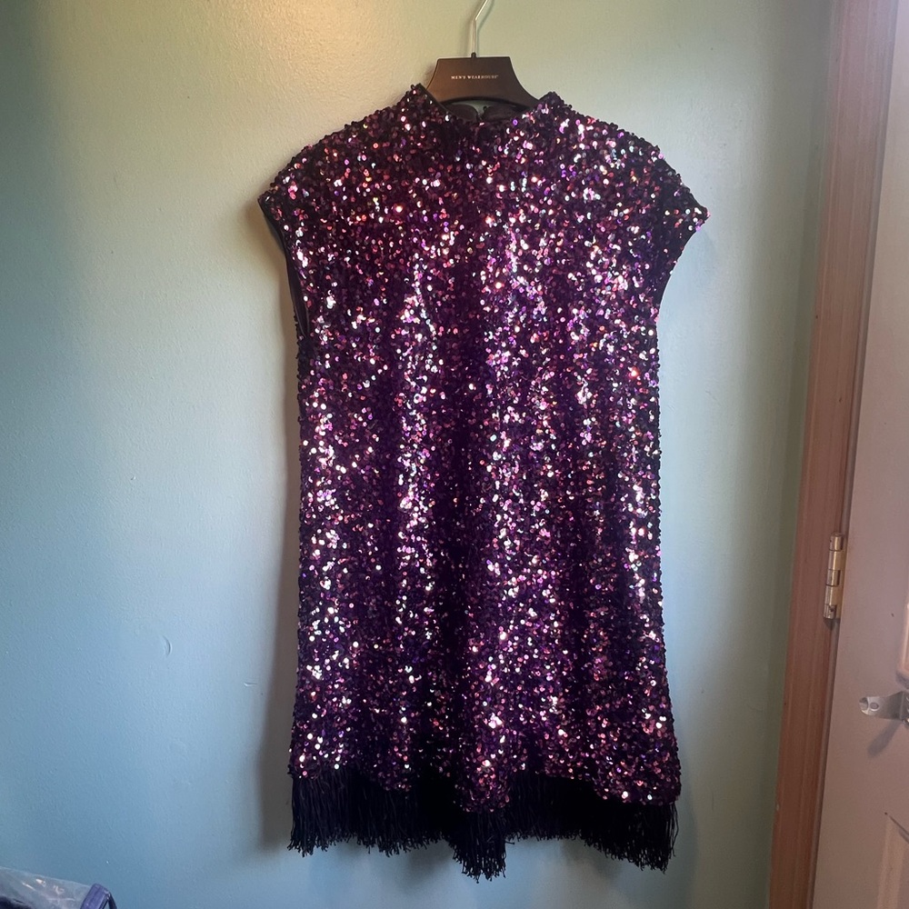 Zara Purple A-line Mock Neck Dress